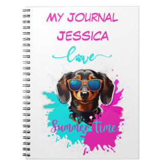 Cute Rosa Blue Dachshund Hund Anteckningsbok