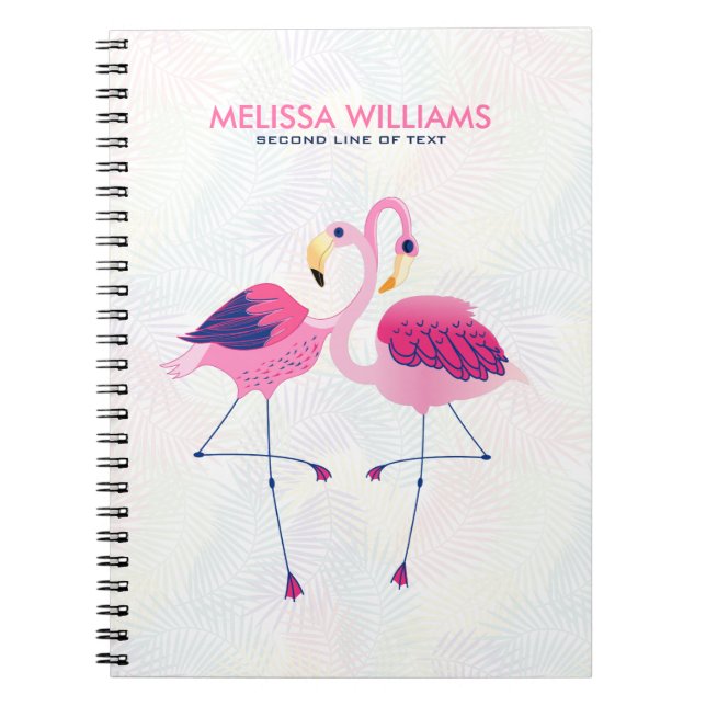 Cute Rosa & Blue Flamingos Illustration Anteckningsbok Med Spiral (Framsidan)