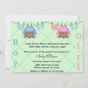 Cute Rosa & Blue Gender Reveal Party bjudan Inbjudningar
