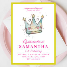 Cute Rosa Blue Krona Princess First Birthday
