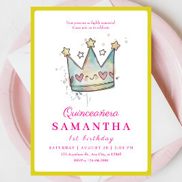 Cute Rosa Blue Krona Princess First Birthday Inbjudningar