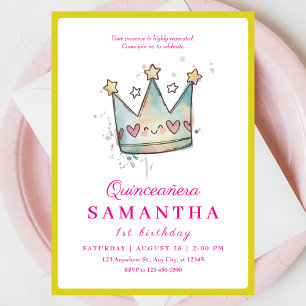 Cute Rosa Blue Krona Princess First Birthday Inbjudningar