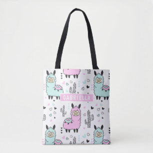 Cute Rosa & Blue Llama Tote Bag Tygkasse