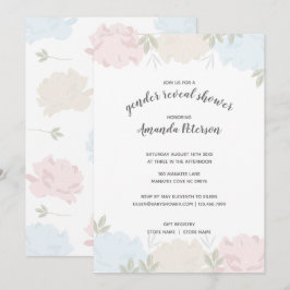 Cute Rosa & Blue Peonies Gender Reveal Inbjudningar