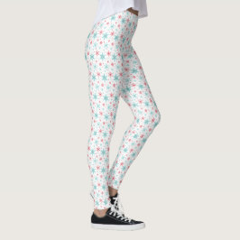 Cute Rosa Blue Snowflake Helgdag Julvit Leggings
