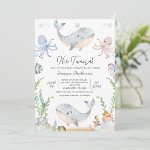 Cute Rosa Blue-Twillingar under Sea Baby Shower Inbjudningar