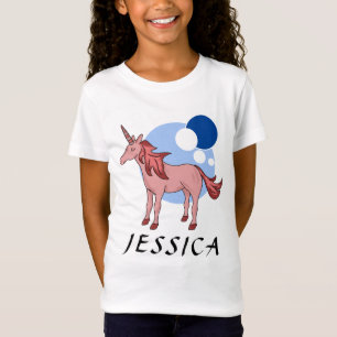 Cute Rosa Blue Unicorn Bubbles Girl Namn T-Shirt