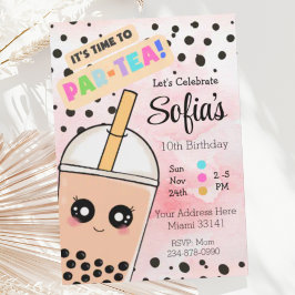 Cute Rosa Boba Tea Girl Födelsedagsfest inbjudan