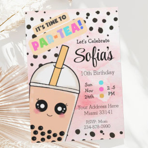 Cute Rosa Boba Tea Girl Födelsedagsfest inbjudan