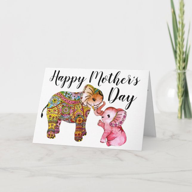Cute Rosa Boho Baby Elephant Mors dag Kort (Framsida)