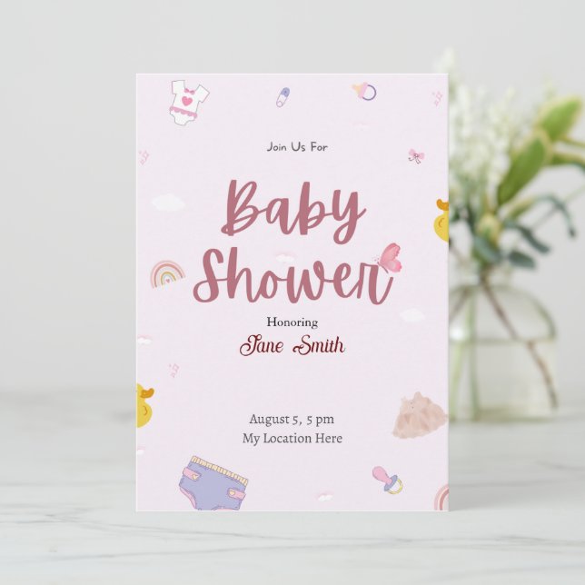 Cute Rosa Boho Baby Shower Inbjudningar (Stående Fram)