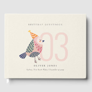 Cute Rosa Boho Birdie oavsett ålder Gästböcker