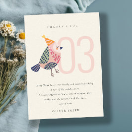 Cute Rosa Boho Birdie oavsett ålder Tack Kort