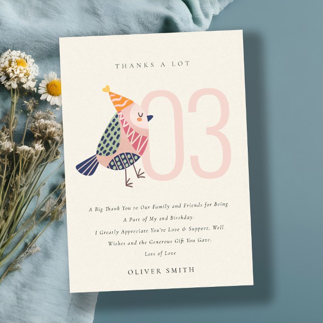 Cute  Rosa Boho Birdie oavsett ålder Tack Kort (Skapare uppladdad)