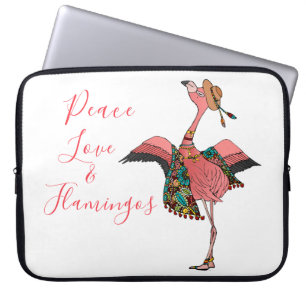Cute Rosa Boho Flamingo Peace Kärlek och Flamingos Laptop Fodral