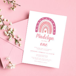Cute Rosa Boho Rainbow Första födelsedag Inbjudningar