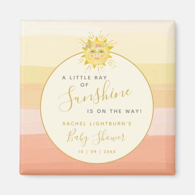 Cute Rosa Boho Rainbow Ray of Sunshine Baby Shower Magnet (Framsidan)