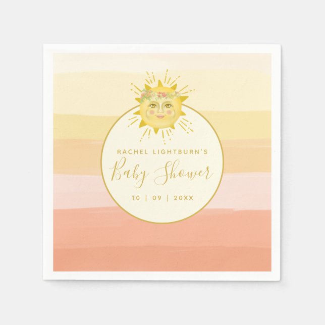 Cute Rosa Boho Rainbow Ray of Sunshine Baby Shower Pappersservett (Framsidan)