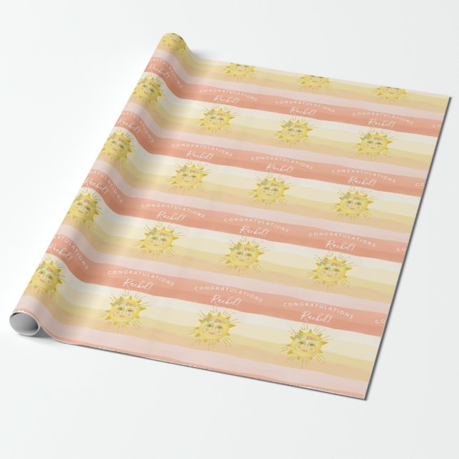 Cute Rosa Boho Rainbow Ray of Sunshine Baby Shower Presentpapper (Utrullad)
