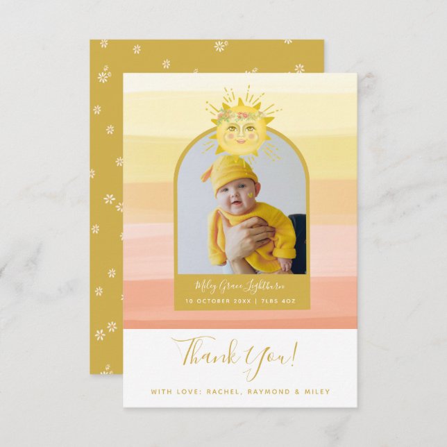 Cute Rosa Boho Rainbow Ray of Sunshine Baby Shower Tack Kort (Fram/baksida)