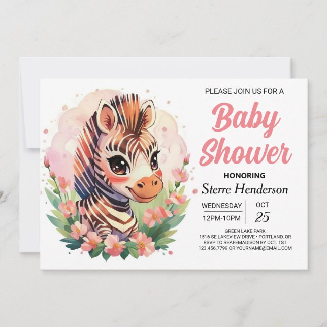 Cute Rosa Boho Zebra Baby Shower Inbjudningar (Framsida)