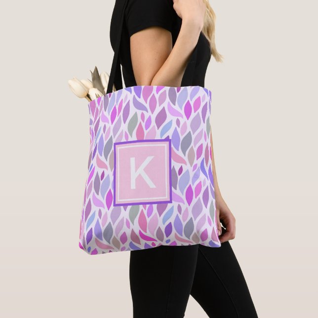 Cute Rosa Botanical Löv Girls Monogram Tygkasse (Närbild)