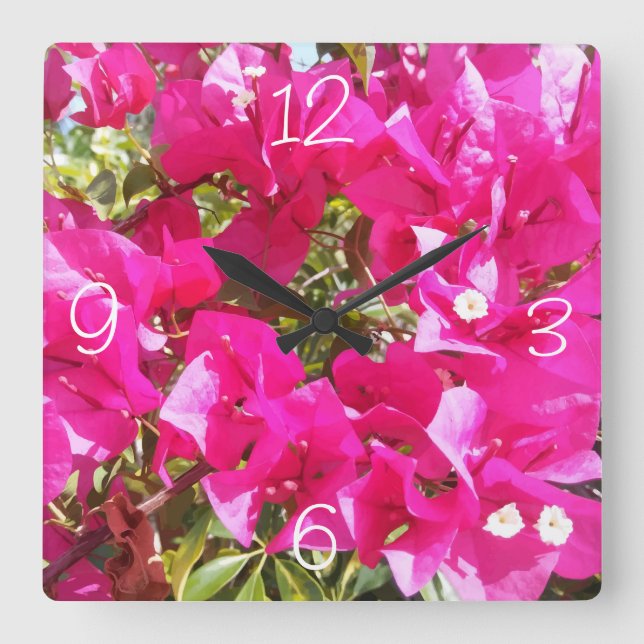 Cute Rosa Bougainvillea Print Wall Clocks Fyrkantig Klocka (Framsida)