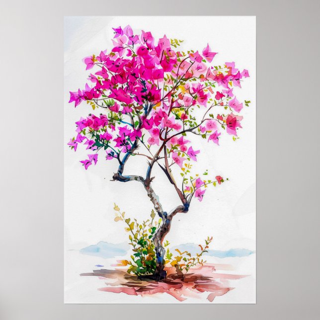 Cute Rosa Bougainvillea Träd Poster (Framsidan)