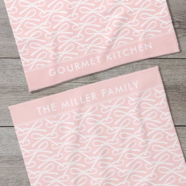 Cute Rosa Bow - Anpassat namn Köksdukar Kökshandduk (Skapare uppladdad)