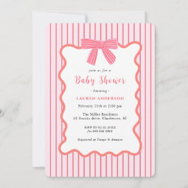 Cute Rosa Bow, Baby Shower Inbjudningar