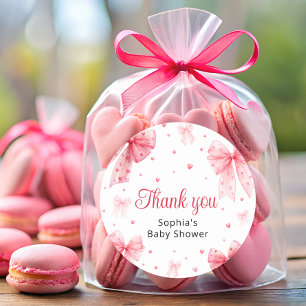 Cute Rosa Bow Baby Shower Tack Runt Klistermärke