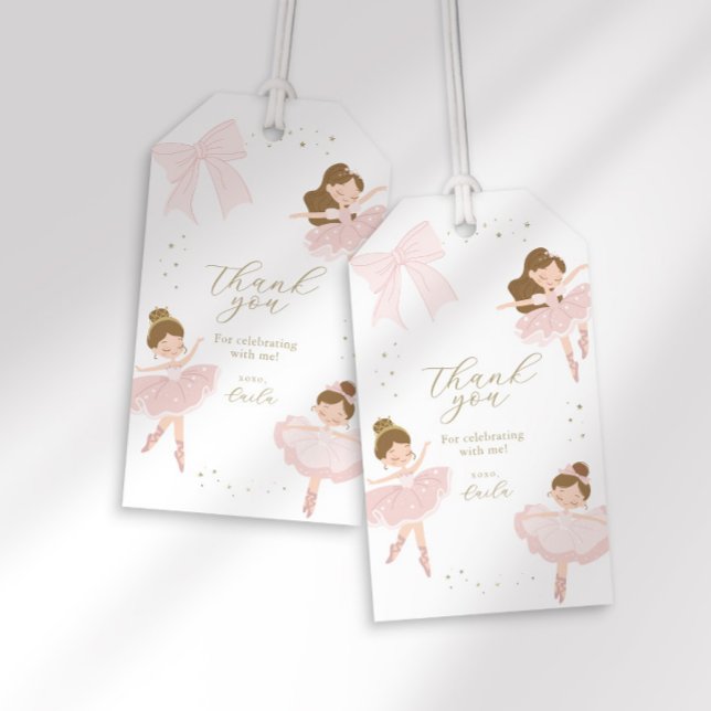 Cute Rosa Bow Ballerina Birthday-Tacken för Presentetikett (Skapare uppladdad)