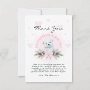 Cute Rosa Bow Bear Unge Girl Winter Baby Shower Tack Kort
