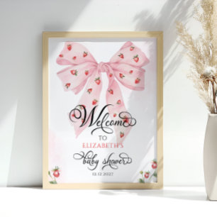 Cute Rosa Bow Berry Sweet Baby Shower Välkommen Poster