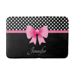 Cute Rosa Bow Black and White Polka dots Badrumsmatta