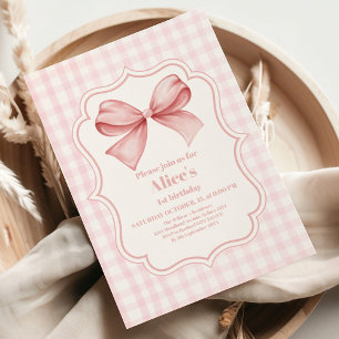 Cute Rosa Bow Coquette 1:a födelsedag Inbjudningar