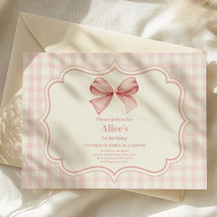 Cute Rosa Bow Coquette 1:a födelsedag Inbjudningar