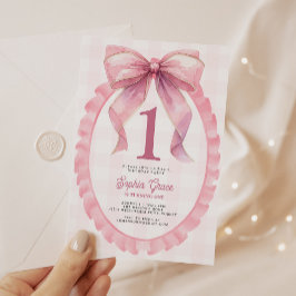 Cute Rosa Bow Coquette 1:a födelsedag Inbjudningar