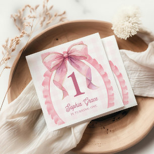 Cute Rosa Bow Coquette 1:a födelsedag Pappersservett
