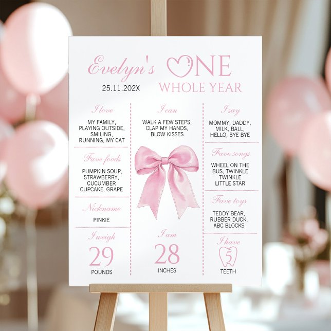Cute Rosa Bow Coquette Birthday Milestone Sign Poster (Skapare uppladdad)