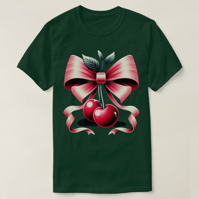 Cute Rosa Bow Coquette Cherry Clean Girl Aesthetic T Shirt (Design framsida)