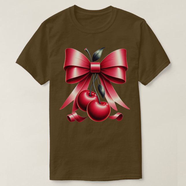 Cute Rosa Bow Coquette Cherry Clean Girl Aesthetic T Shirt (Design framsida)