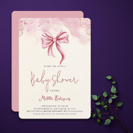 Cute Rosa Bow Coquette Girl Baby Shower Inbjudningar