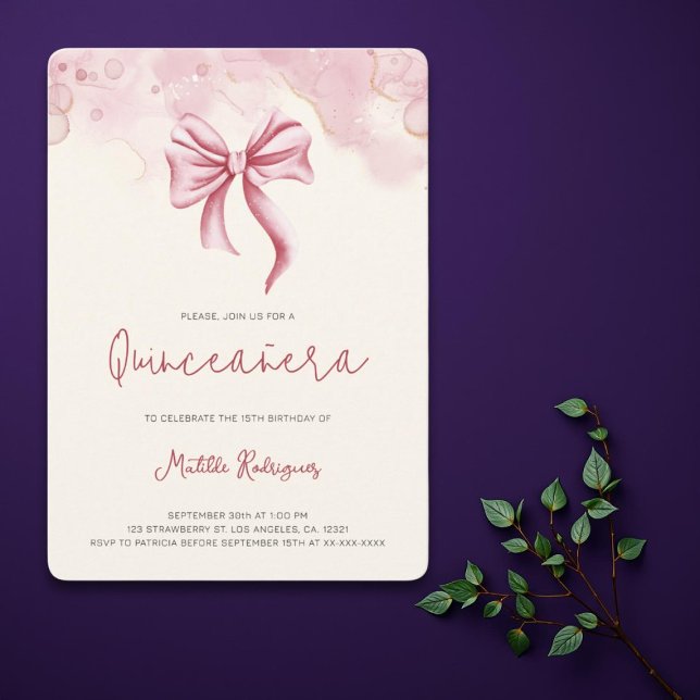 Cute Rosa Bow Coquette Quinceanera Birthday Inbjudningar (Skapare uppladdad)