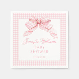 Cute Rosa Bow Gingham Baby Shower Papper Napkins Pappersservett