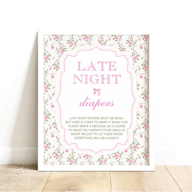 Cute Rosa Bow Girl Baby Shower Lent Natt Diables Poster (Skapare uppladdad)