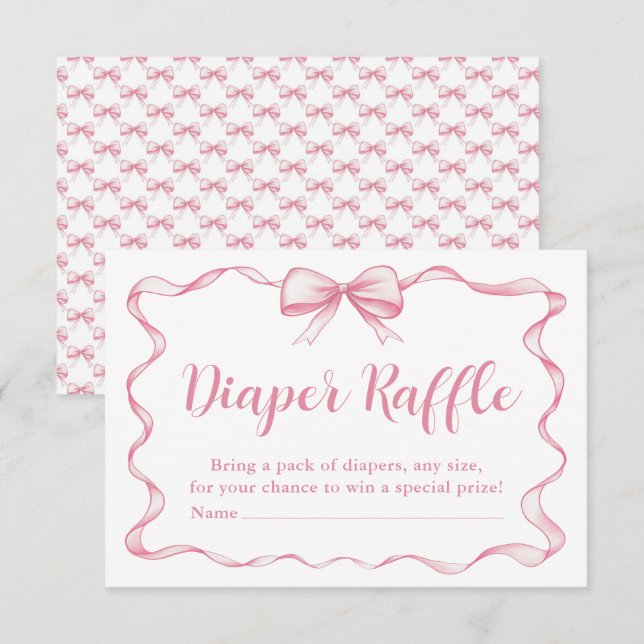 Cute Rosa Bow Girl Baby Shower Raffcard Inbjudningar (Fram/baksida)