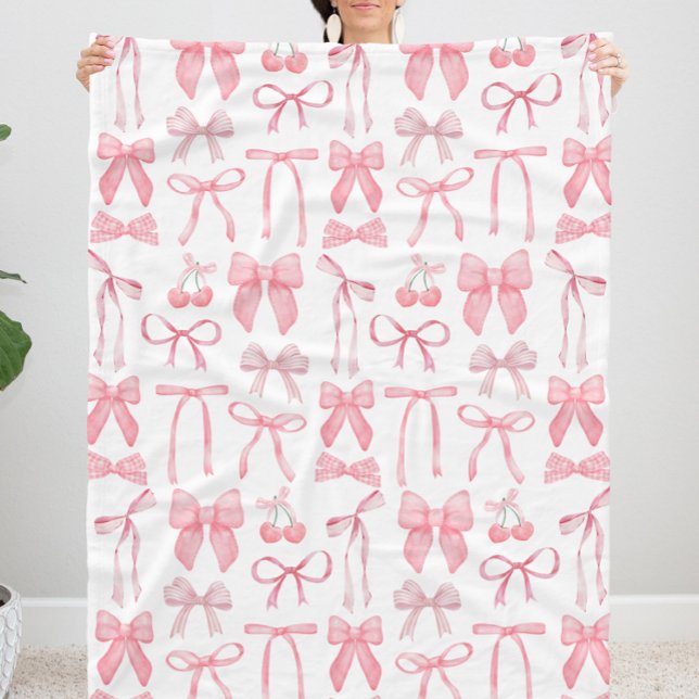 Cute Rosa Bow Girly Female Aesthetic Coquette Fleecefilt (Coquette blanket, coquette bedding, coquette decor, room decor coquette, cute pink bow blanket)