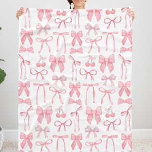 Cute Rosa Bow Girly Female Aesthetic Coquette Fleecefilt