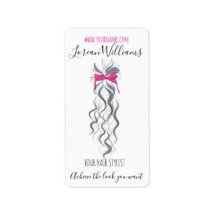 Cute Rosa Bow Grått och White Braider Hair Styling Adressetikett